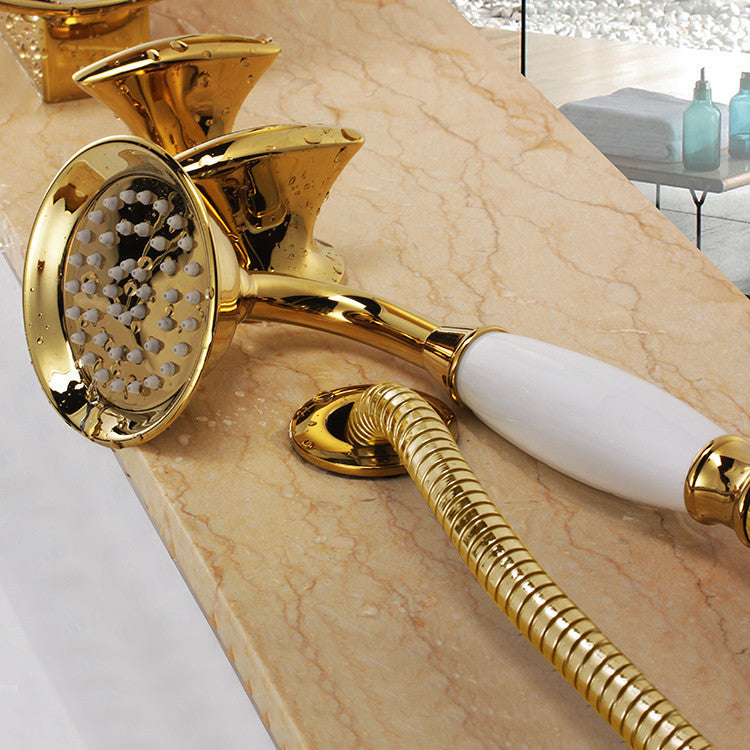 Siena Luxurious Deck Mounted Gold Waterfall Faucet With Hand Shower