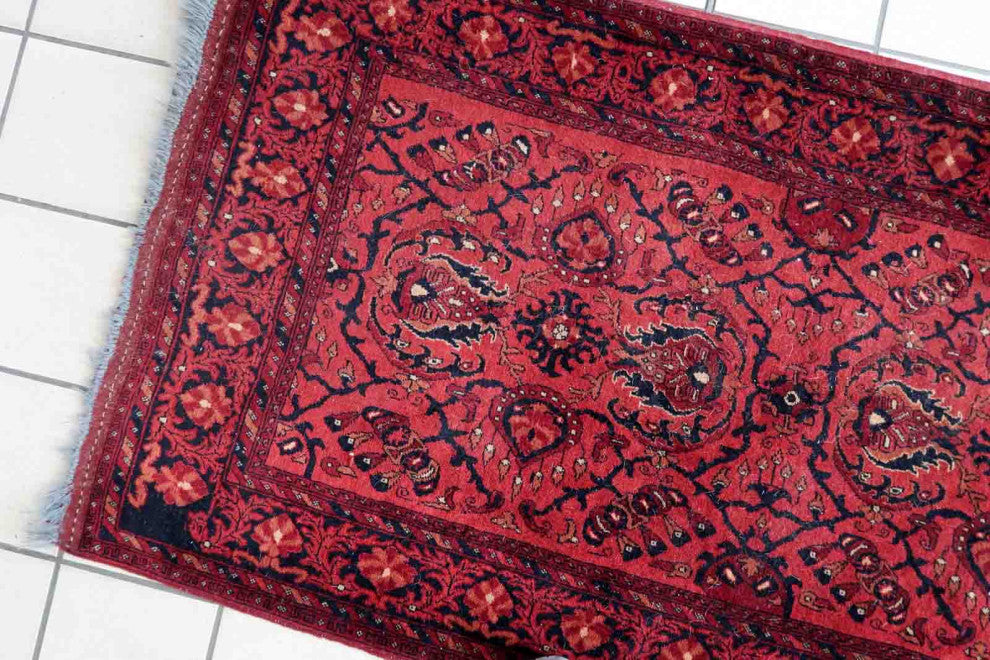 Handmade Vintage Afghan Ersari Runner 2.7'x9.7', 84cmx296cm 1970s