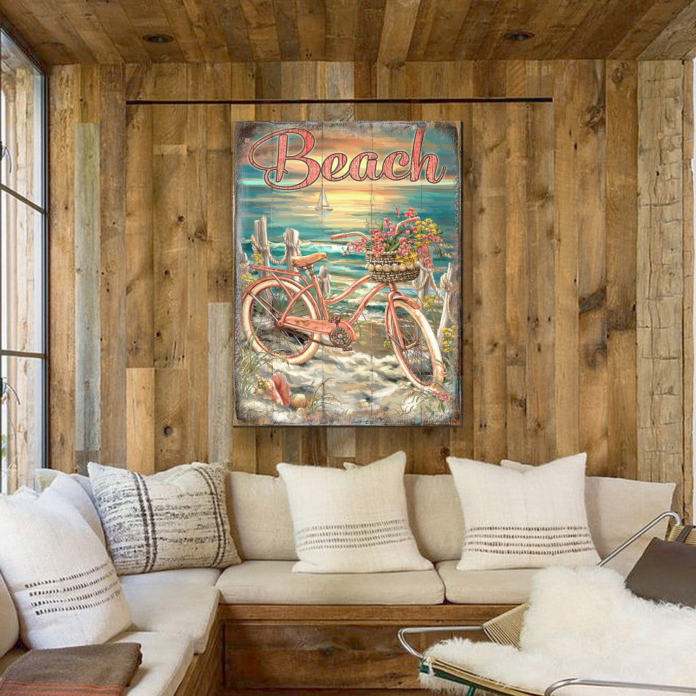Bicycle by The Sea Wooden Block, 36 X 24