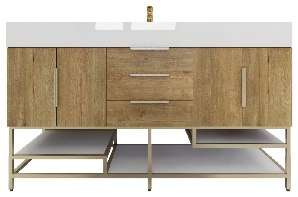 Madison 60" Free Standing Single Sink Vanity with Reinforced Acrylic Sink, Oak