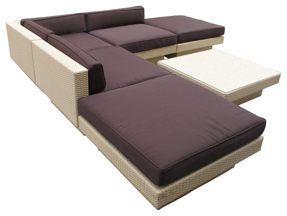Modern Urban Outdoor Patio Rattan and Wicker 6-Piece SetSectional Set Tan Brown
