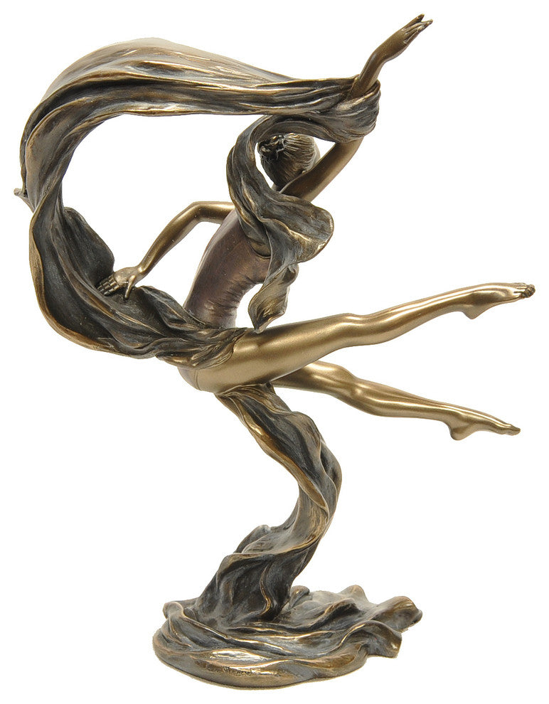 Mondern Female Dancer Jumping With Ribbon Statue
