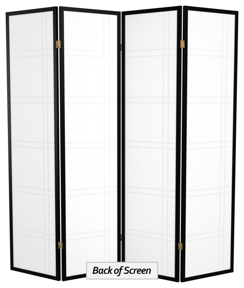 6' Tall Double Cross Shoji Screen, Black, 4 Panels