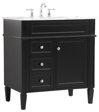 Home Living Vanity with Carrara White Marble Countertop, Black, 32", Single Sink