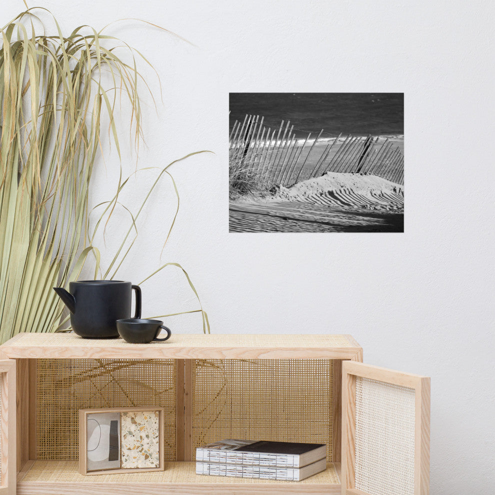 Sandy Beach Fence Landscape Photo, Beach Unframed Wall Art Print, 16" X 20"