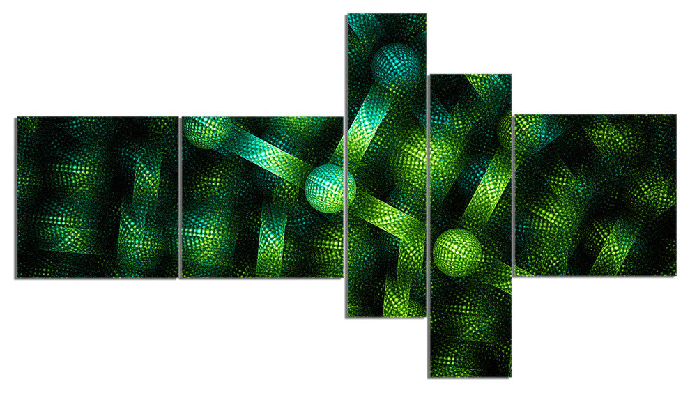 Crystal Cell Green Steel Texture, Abstract Canvas Art Print, 60"x32", 5 panels