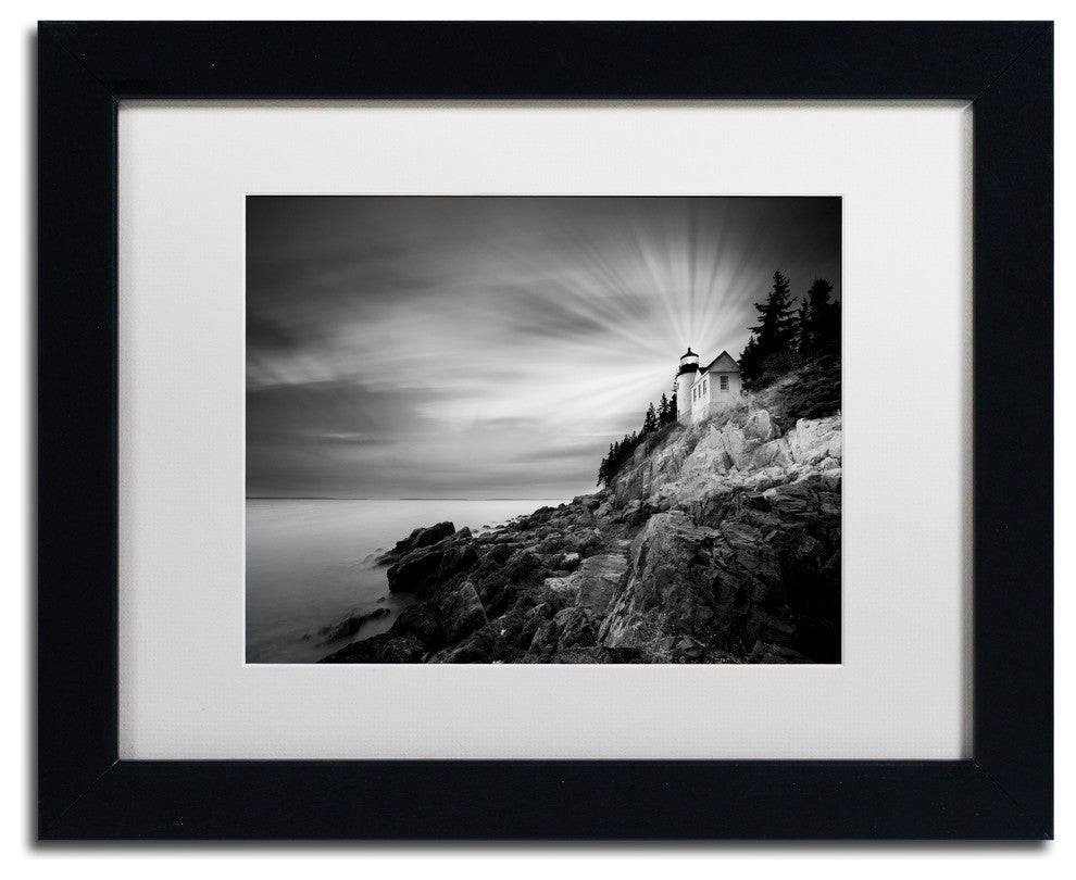 "Bass Harbor Lighthouse" Matted Framed Canvas Art by Moises Levy