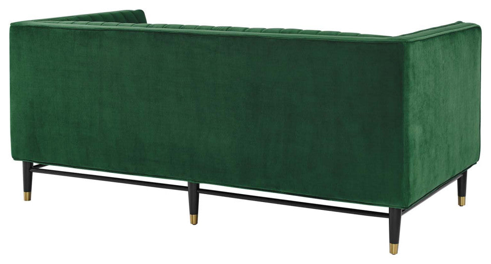Devote Channel Tufted Performance Velvet Loveseat, Emerald