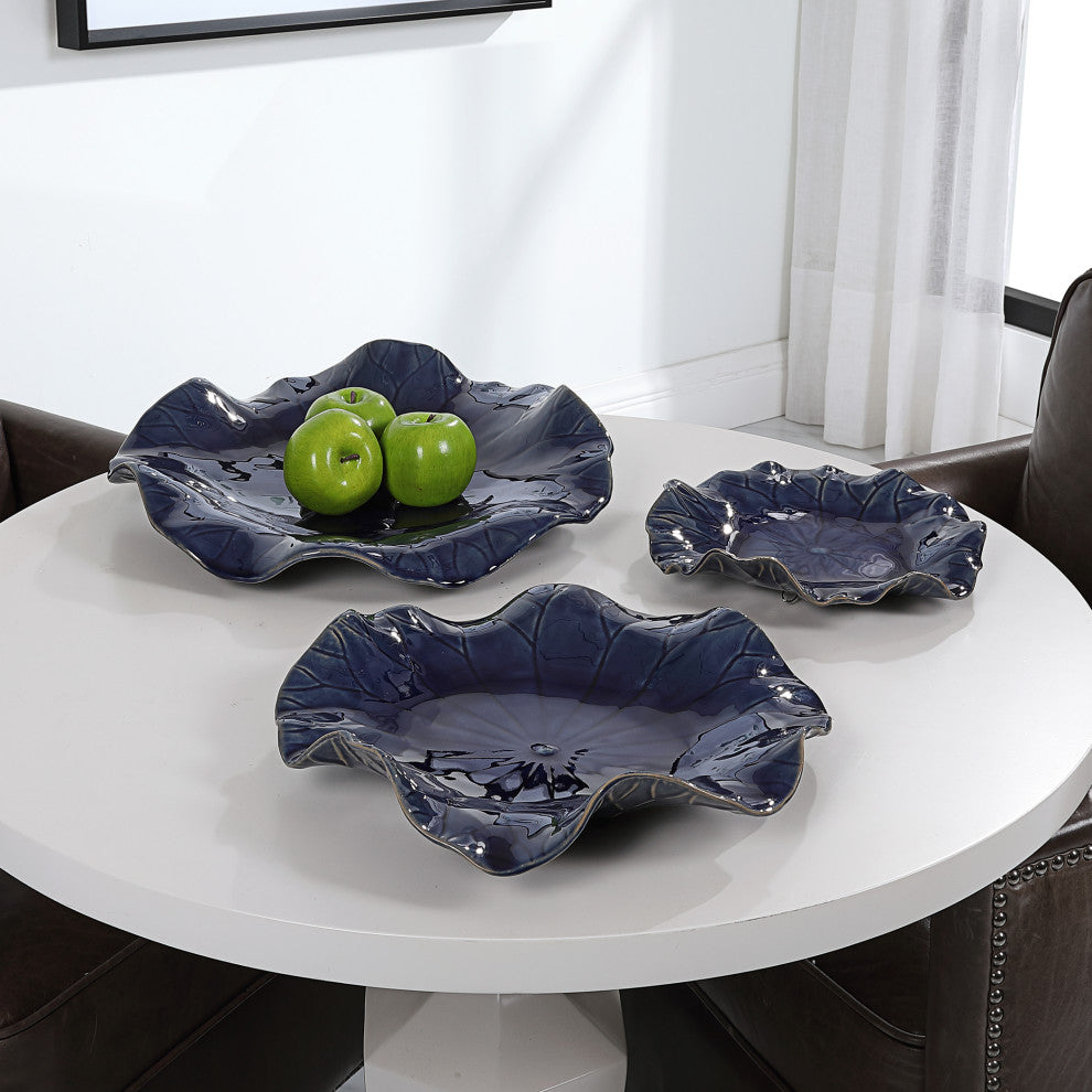 Uttermost Abella Blue Ceramic Wall Decor, 3-Piece Set