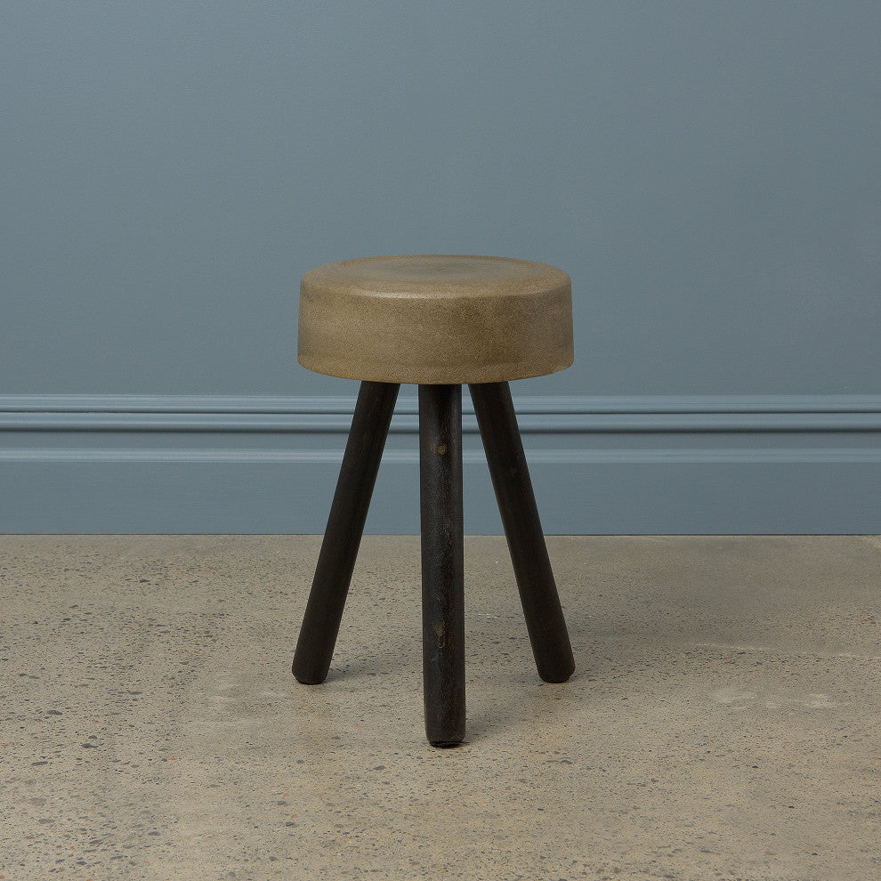 Mini Concrete Stool, Wooden Legs