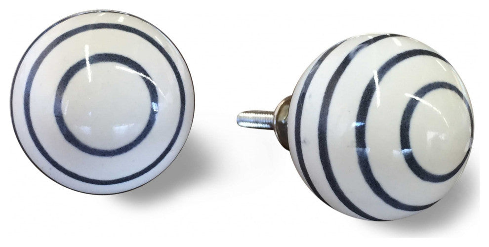 Set of Twelve White and Black Ceramic Drawer Pull Knobs