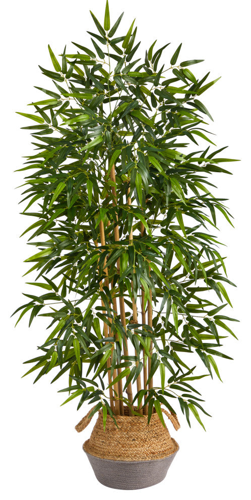64" Bamboo Faux Tree Natural Bamboo Trunks Handmade Cotton & Jute Woven Planter