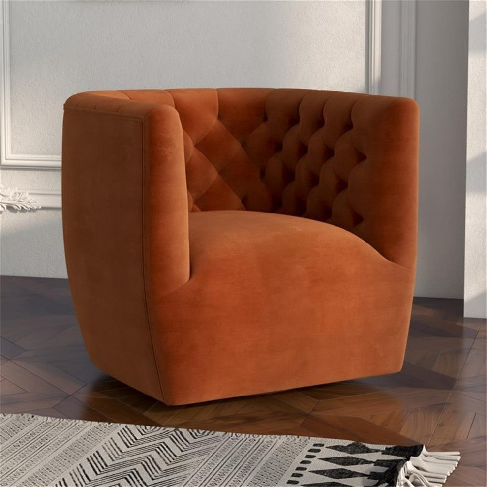 Rose Mid Century Modern Comfy Orange Velvet Swivel Accent Chair