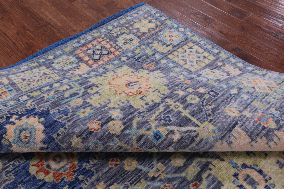 8' Square Hand-Knotted Turkish Oushak Wool Rug - Q15652