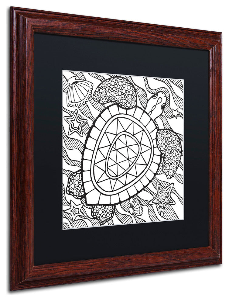 Hello Angel ''Turtle Beach'' Art, Wood Frame, Black Mat, 16x16