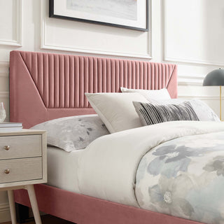 Yasmine Channel Tufted Performance Velvet Twin Platform Bed, Dusty Rose