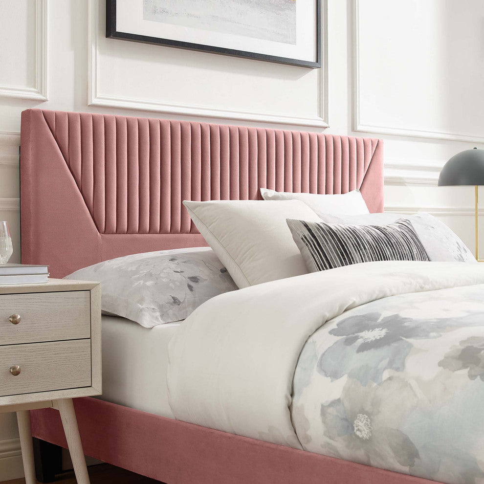 Yasmine Channel Tufted Performance Velvet Twin Platform Bed, Dusty Rose
