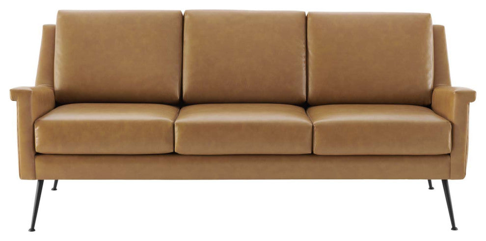 Sofa, Faux Vegan Leather, Black Tan, Modern, Living Lounge Hotel Hospitality