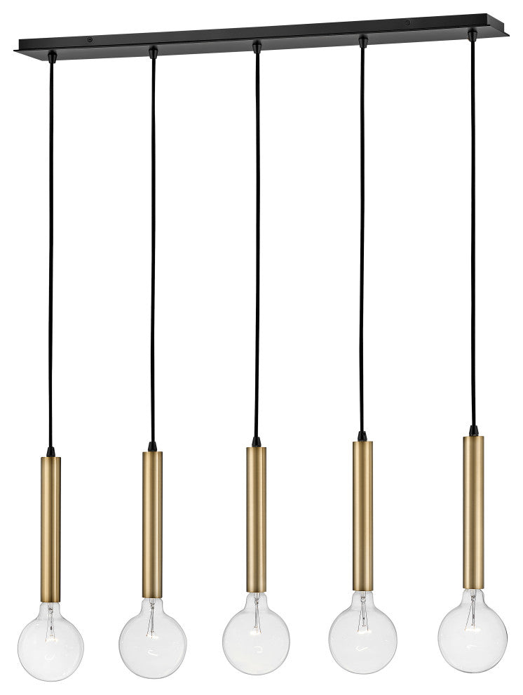 Lark Bobbie 36" Five-Light Linear Chandelier, Lacquered Brass + Black