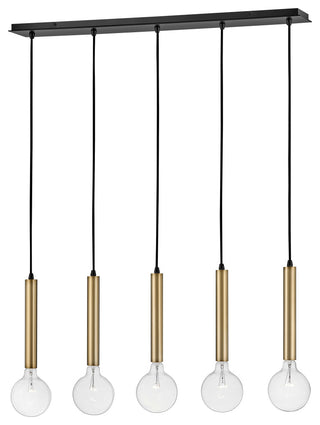 Lark Bobbie 36" Five-Light Linear Chandelier, Lacquered Brass + Black