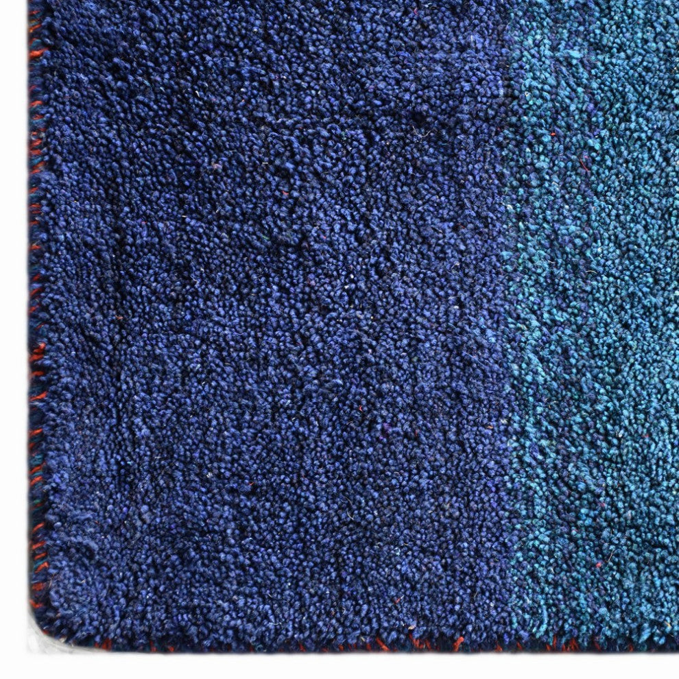 HAND KNOTTED LOOM SILK AREA RUGS-2'8''x12',Runner,Blue Light Blue,Contemporary