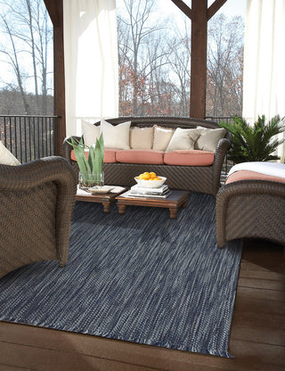 Coastal Flat Woven Area Rug, China Blue, Vertical Stripe Rectangle, 11'x8'