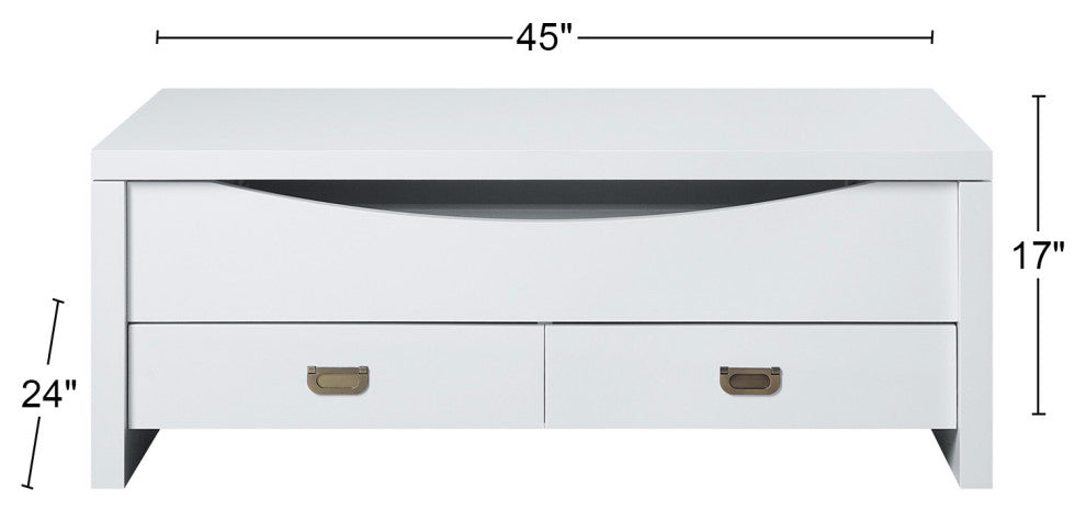 2 Drawers Coffee Table, High Gloss White Finish