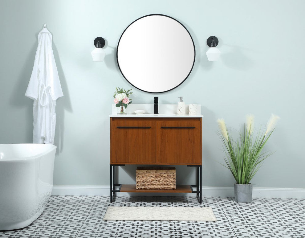 Sue 36" Single Bathroom Vanity, Teak, With Backsplash