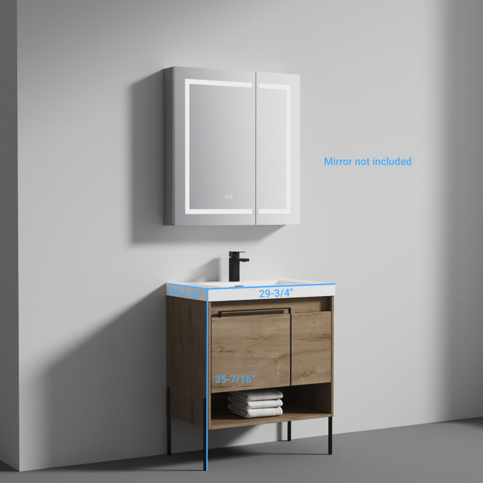 Freestanding Bathroom Vanity Set, Open Shelf, Classic Oak, 30'' With Acrylic Sink
