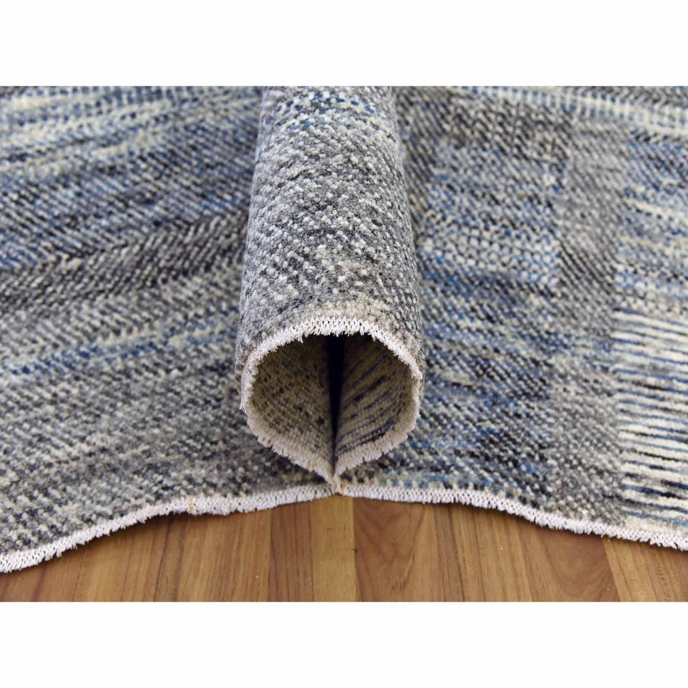 Beige Hand Knotted Geometric Opened Up Plaid Design 100% Wool Rug, 8'0"x10'2"