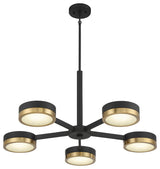 Ashor 5-Light LED Chandelier, Matte Black With Warm Brass Accents