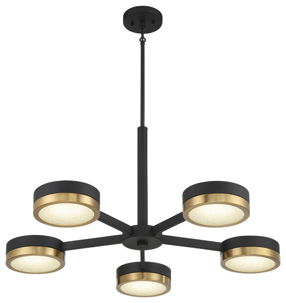 Ashor 5-Light LED Chandelier, Matte Black With Warm Brass Accents
