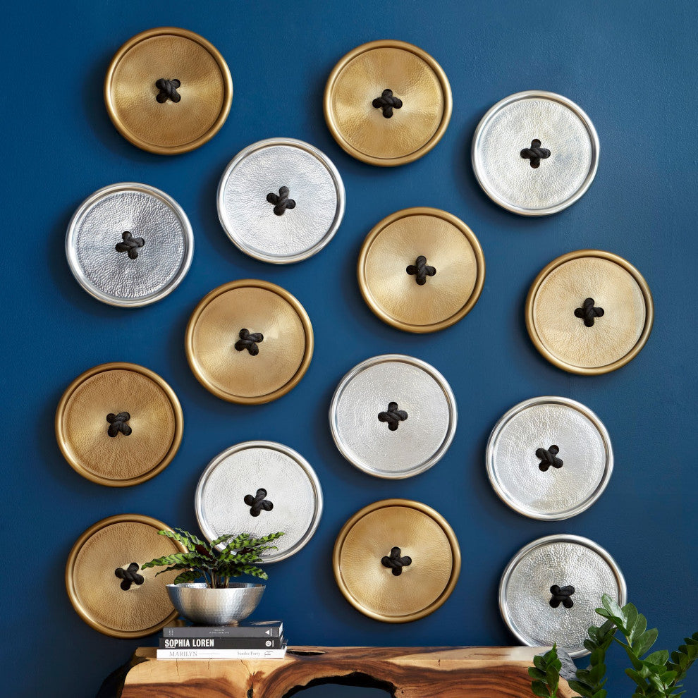 Button Wall Tile, Hammered Metal, Brass