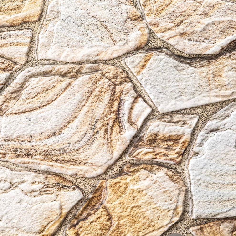 Faux Stone PVC 3D Wall Panels, Ivory Brown, Set of 10, Covers 51 sq ft