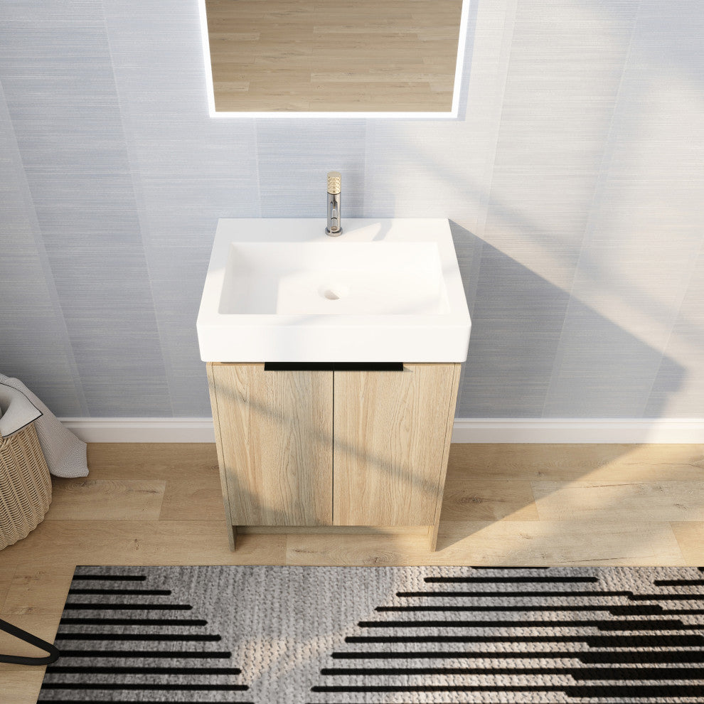 24" Plywood Freestanding Bath Vanity Set, Integrated Ceramic Sink