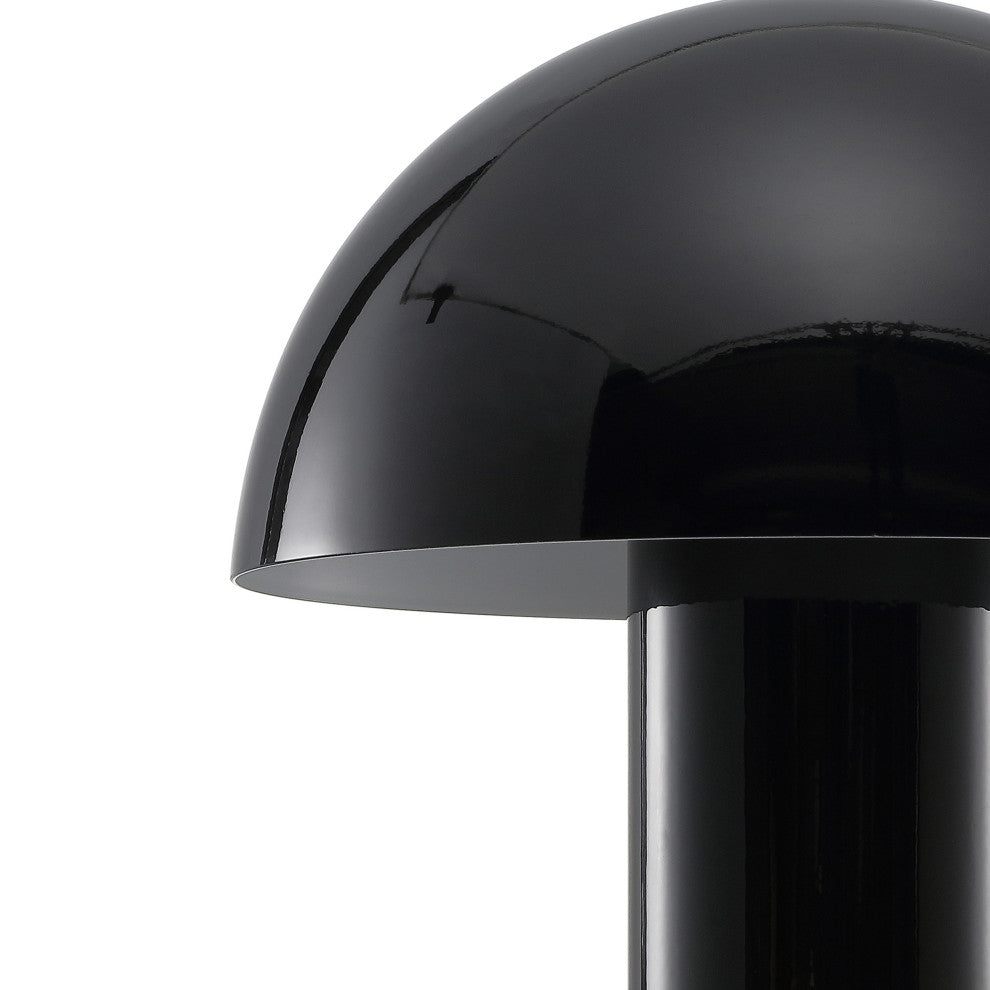 Boletus 10.75" Rechargeable/Cordless Iron Integrated Mushroom Table Lamp, Black