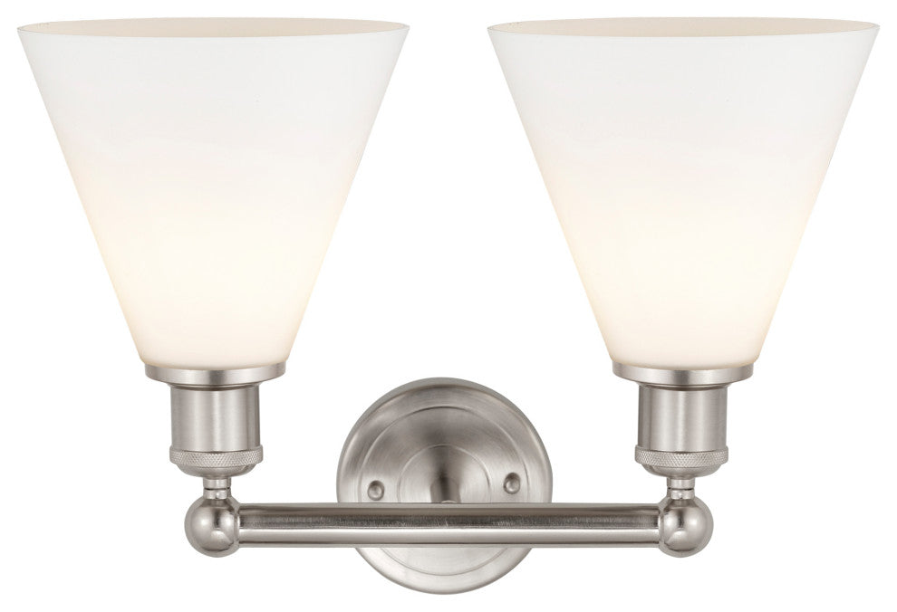Berkshire 2-Light 17" Bath Vanity Light, Satin Nickel Finish, Matte White Shade