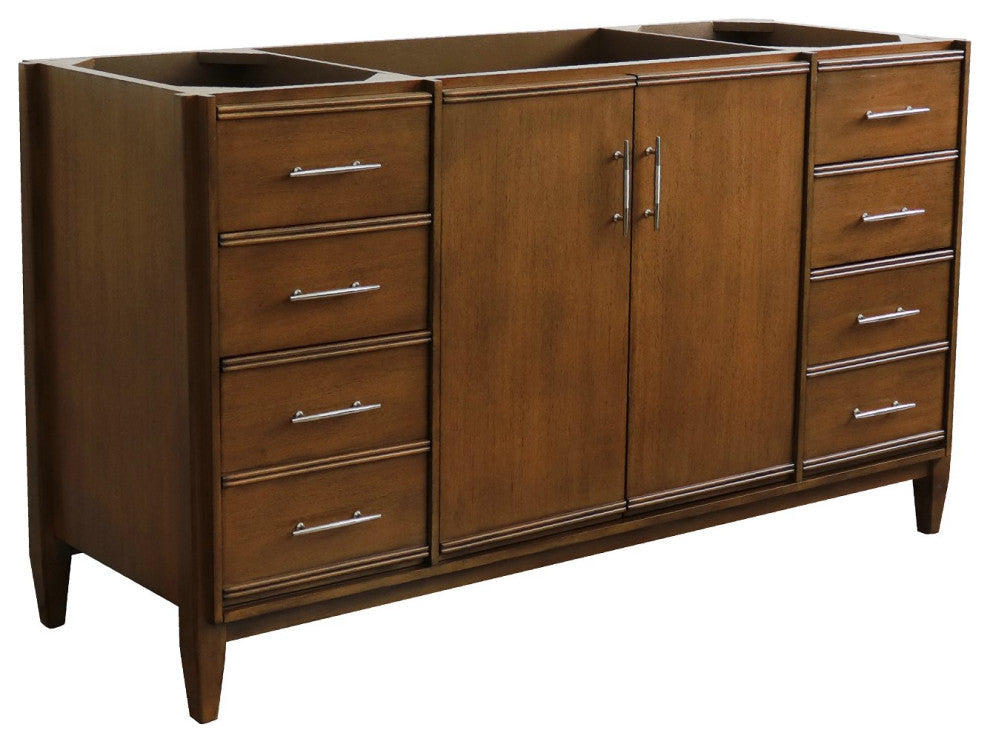 60" Single Sink Vanity, Walnut Finish - Cabinet Only