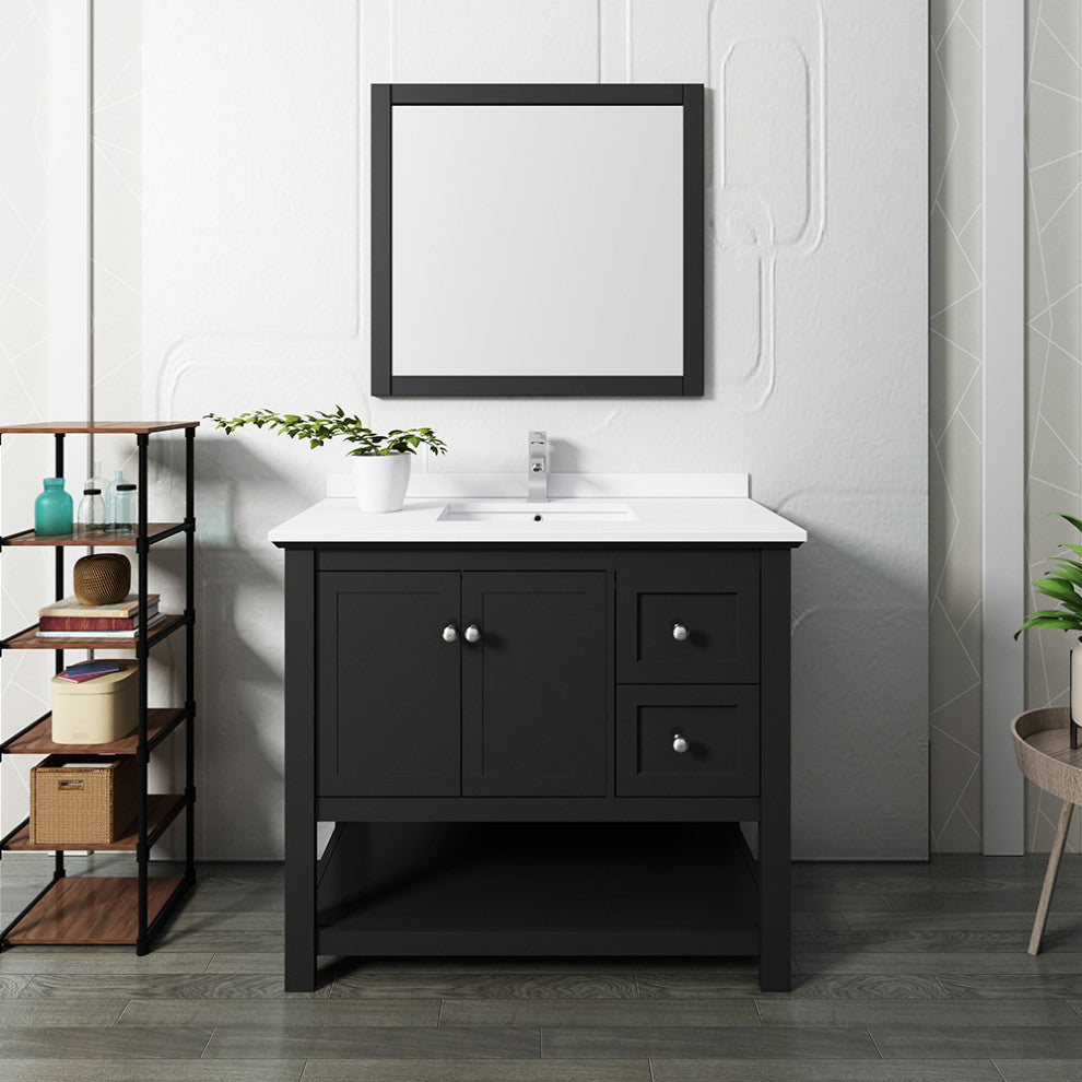 Fresca Manchester 40" Black Vanity With Mirror