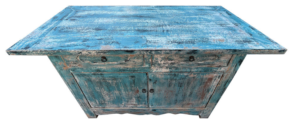 Distressed Light Bright Blue Doors Credenza Sideboard Console Table Hws4380
