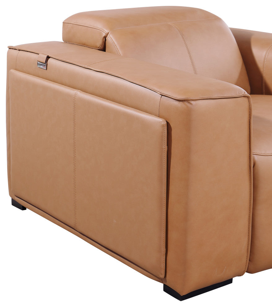 Niccolo Italian Leather 8-Piece U-Shaped 4 Power Reclining Sectional, Cognac
