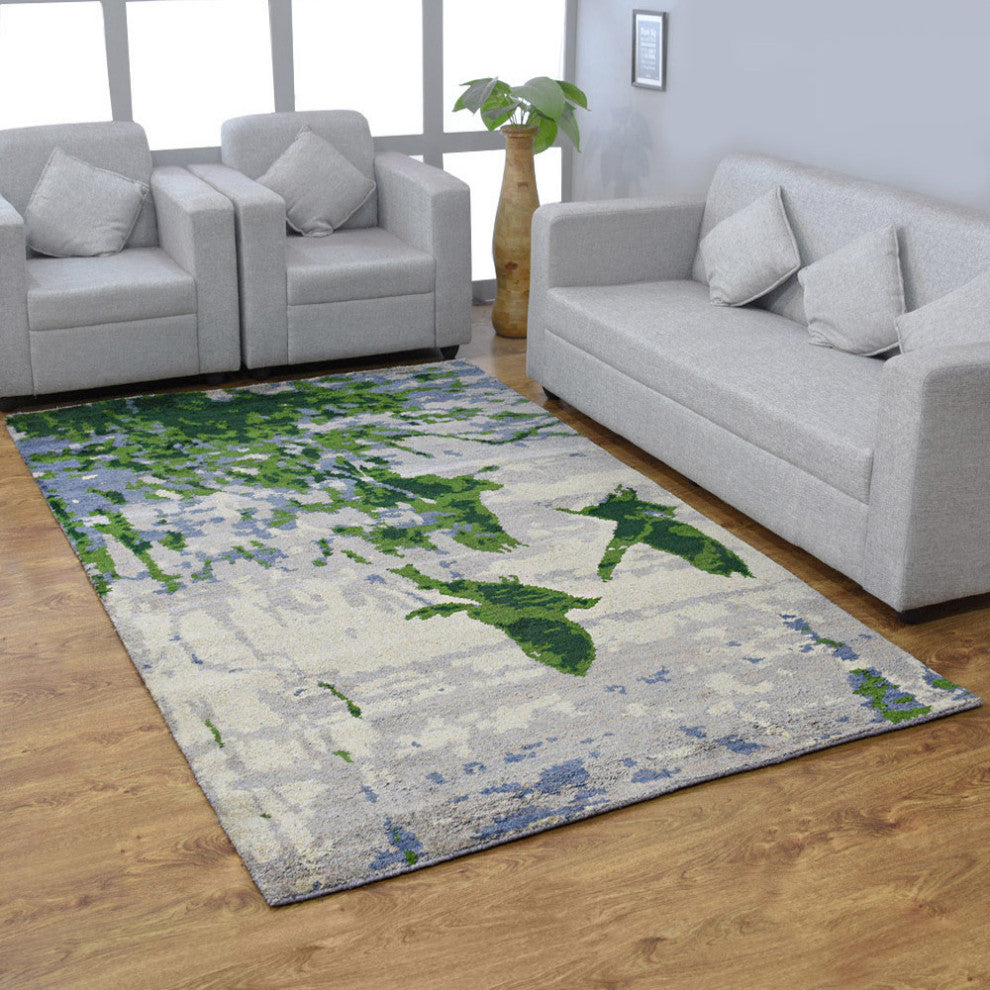 Hand Knotted Silk Area Rug Abstract Multicolor