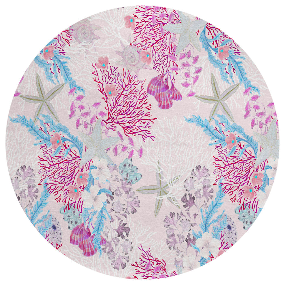 Indoor/Outdoor Seabreeze SZ1 Blush Machine Washable 8' x 8' Round Rug
