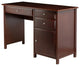 Transitional Desk, 3 Drawers & Single Door Cabinet With Beveled Accent, Walnut