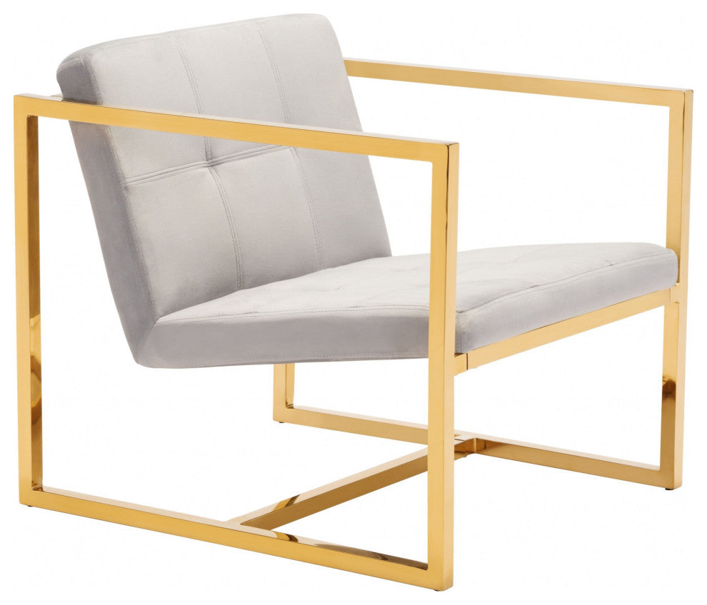Gold Cubed Gray Microfiber Armchair