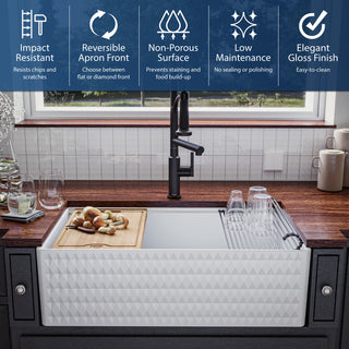 Karran 33 in. Single Bowl Workstation Fireclay Sink with Reversible Apron, White