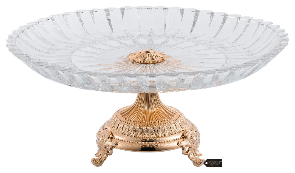 Crystal Cake Dish Round Serving Platter With Rose Gold Plated Pedestal Base