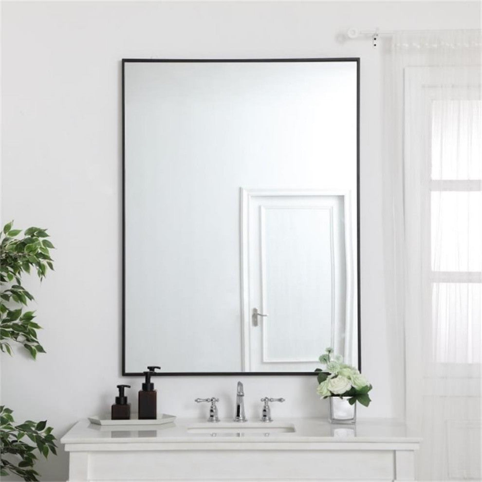 Elegant Decor Eternity 48" x 36" Contemporary Metal Frame Mirror in Black