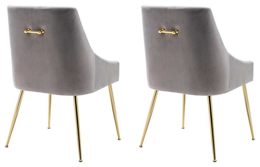WestinTrends 2PC Velvet Upholstered Accent Chair Set w/ Gold Metal Legs, Gray
