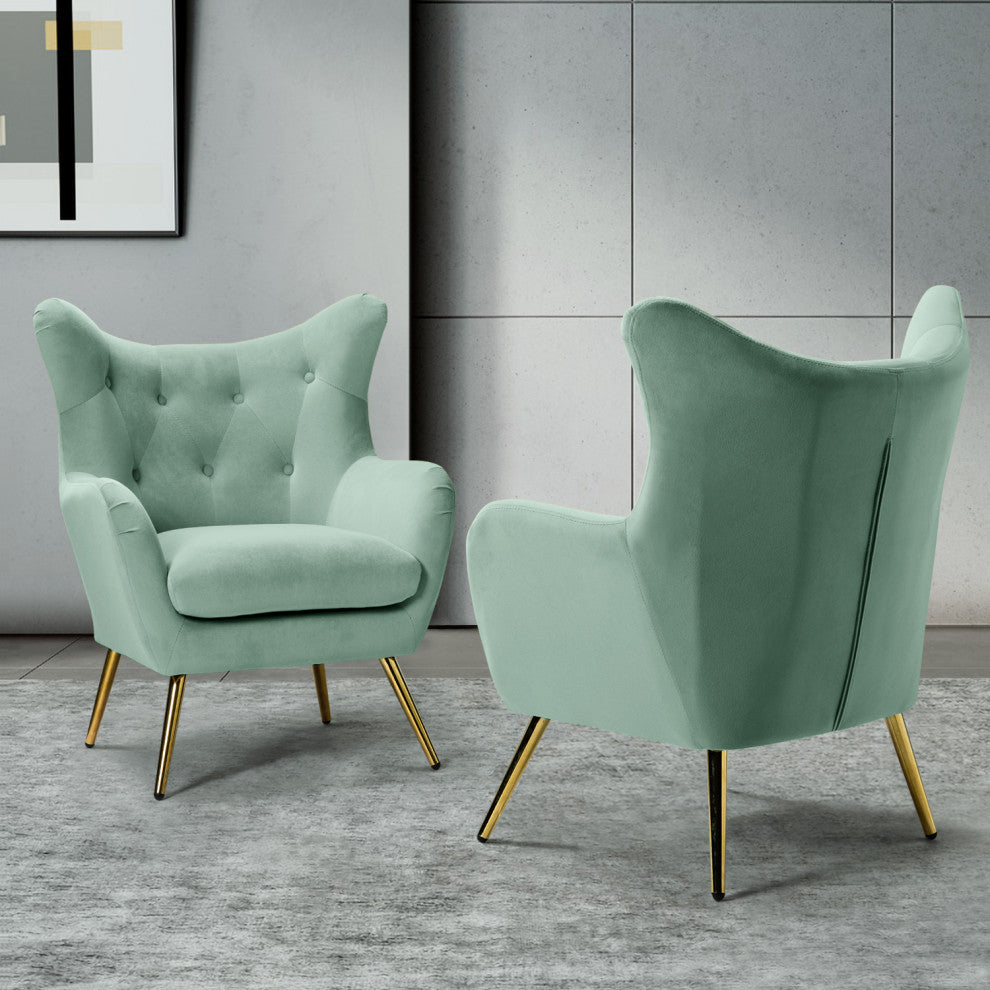 Upholstered Accent Chair With Tufted Back, Set of 2, Sage